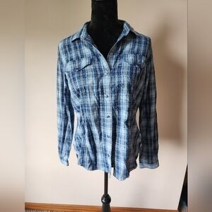 Woolrich Women's Blue Snap Button Rockabilly Shirt Size M.